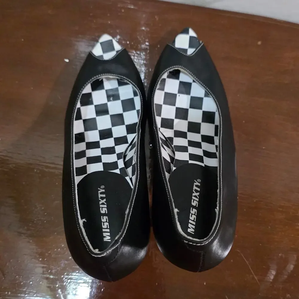 Miss Sixty Black Leather Peep Toe Heels Size 37